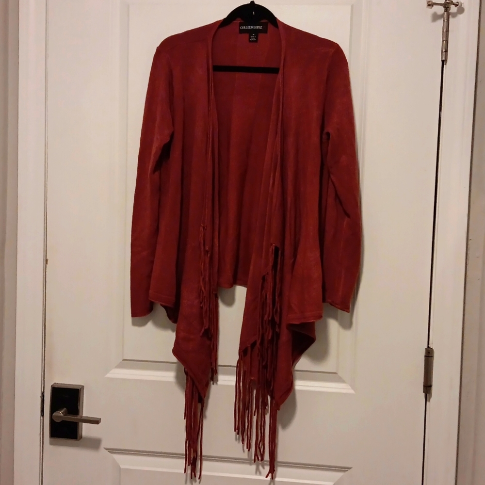 Colleen Lopez Open Cardigan Fringe Mauve medium